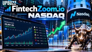 FintechZoom.io Nasdaq market analysis with Nasdaq Composite charts and financial data on a digital trading screen